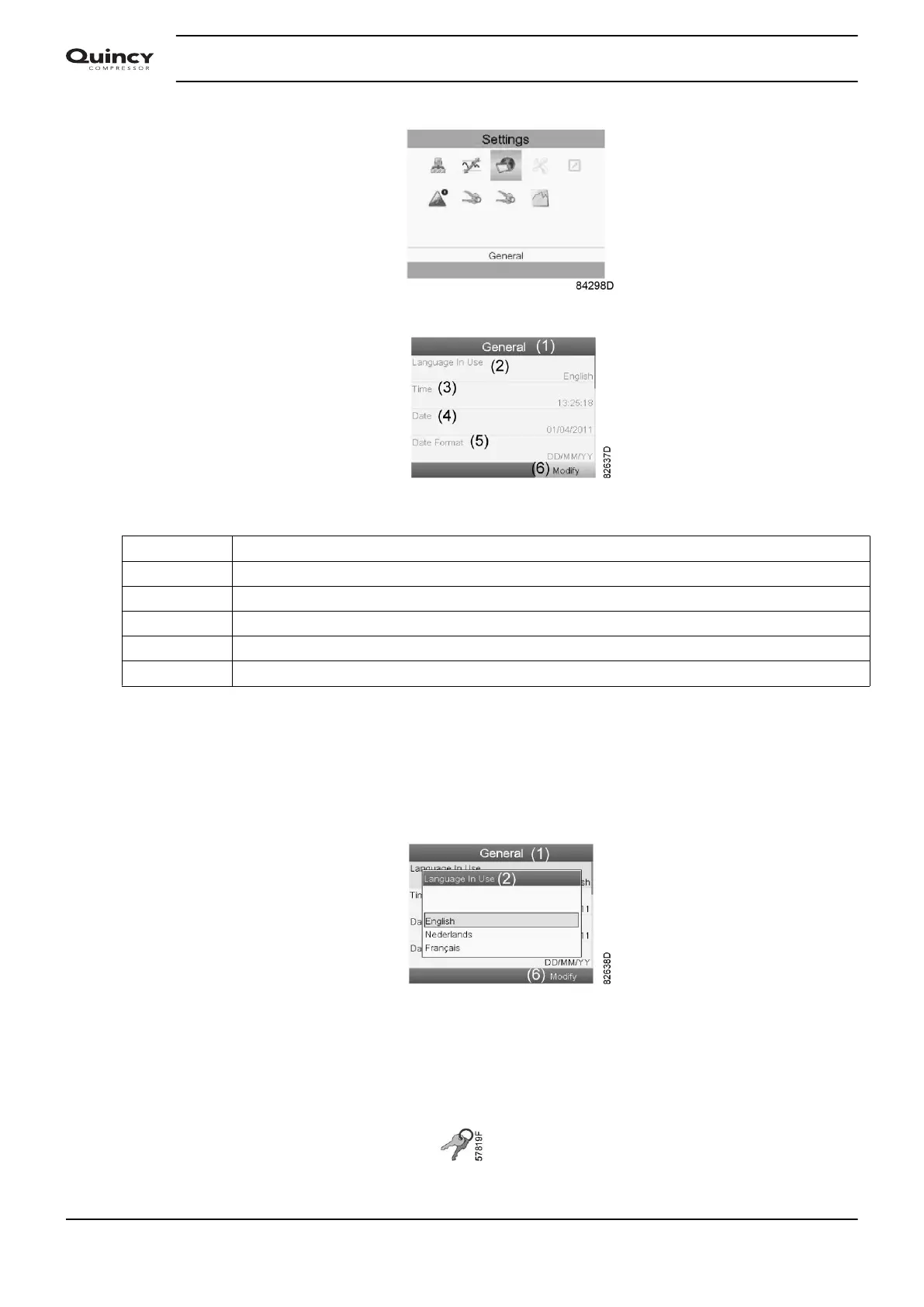 Quincy Compressor QGS 90 - User Password Menu