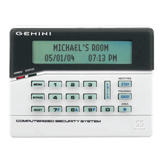 NAPCO GEM-RP1CAE KEYPAD - User Manual